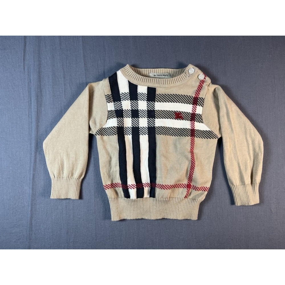 Burberry Shirt Boys 6 Months Beige Nova Check Plaid Long Sleeve Crew Neck